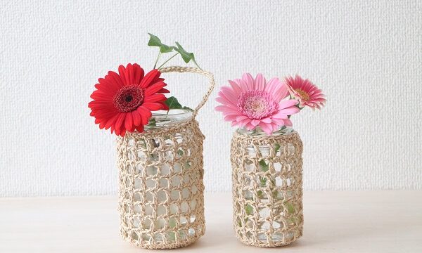 空き瓶リメイク術 花瓶カバーの編み方 海と糸